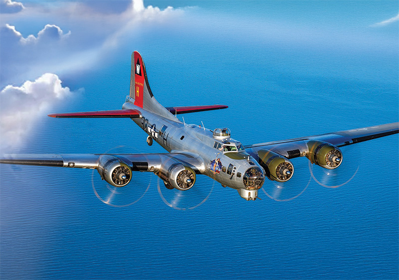 B-17 flying over the ocean